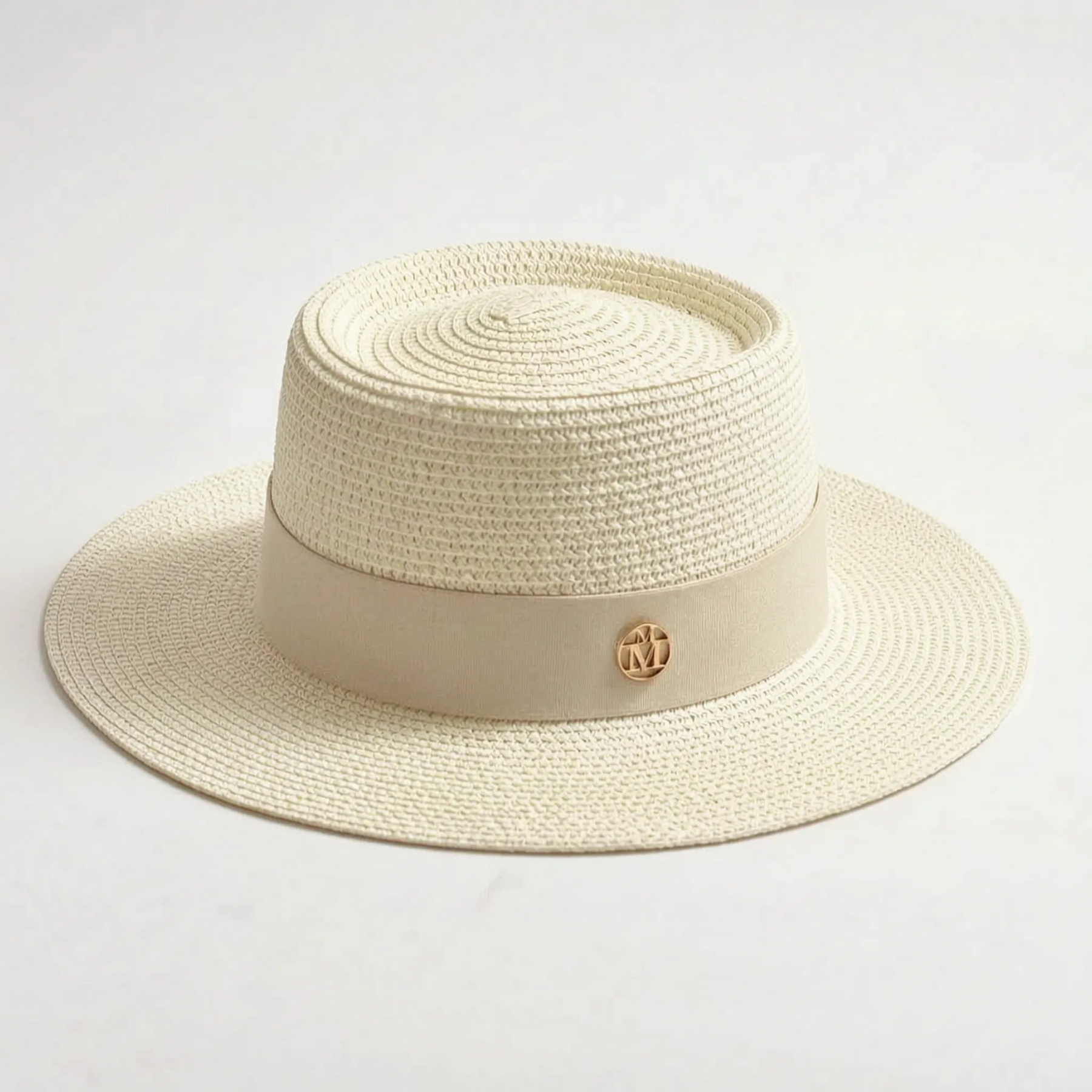 Ivory flat-top woven sun hat