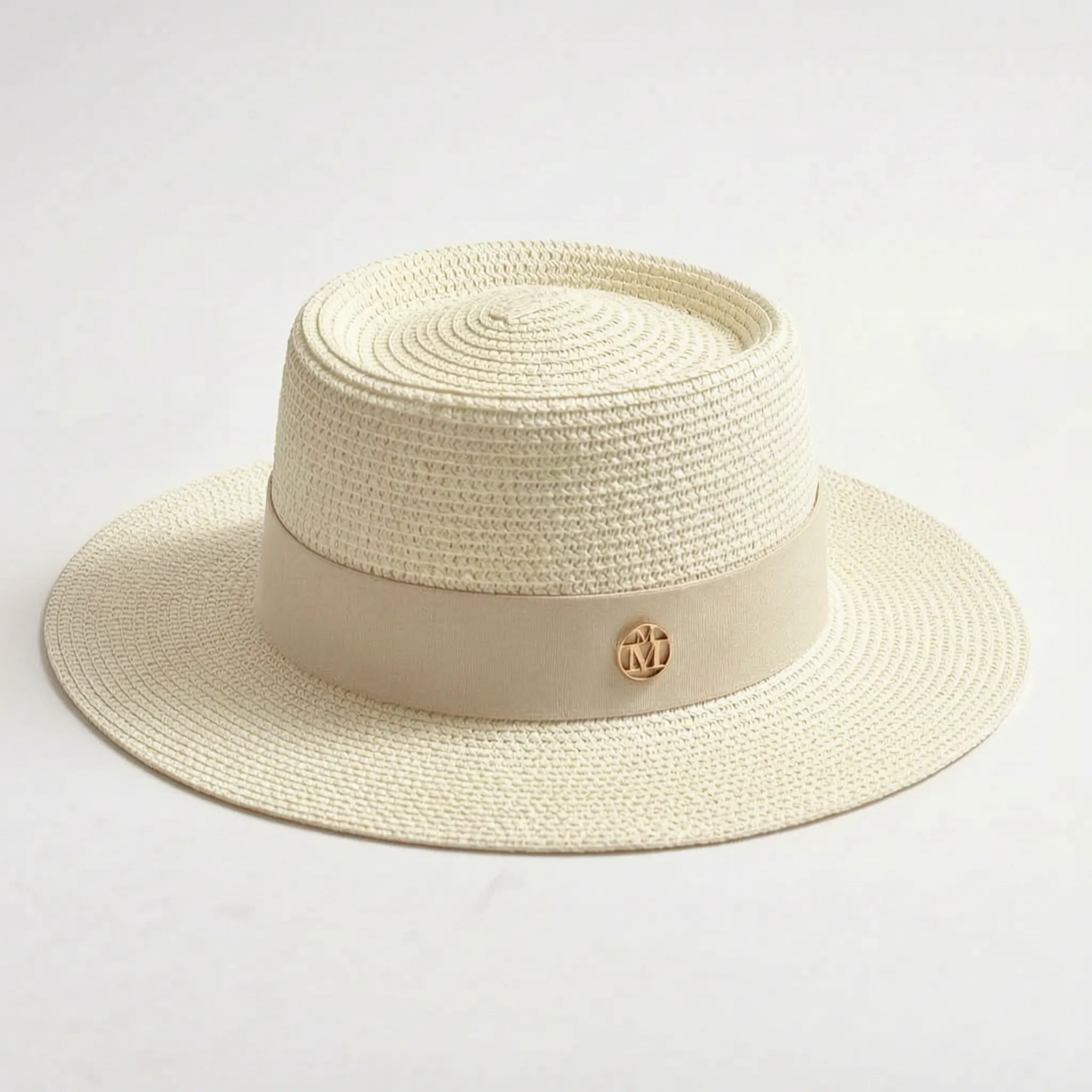 Ivory flat-top woven sun hat