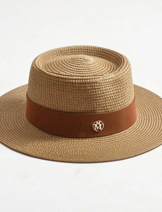 Khaki flat-top woven sun hat