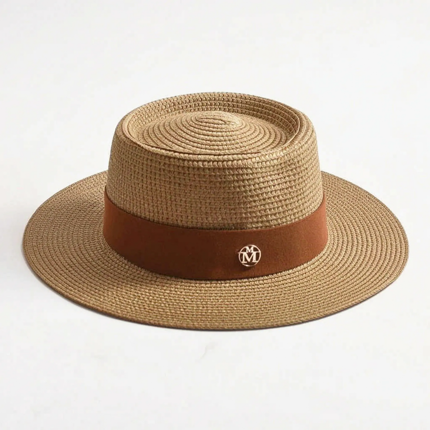 Khaki flat-top woven sun hat