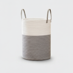 Gray cotton rope storage basket with handles
