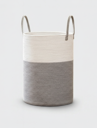 Gray cotton rope storage basket with handles