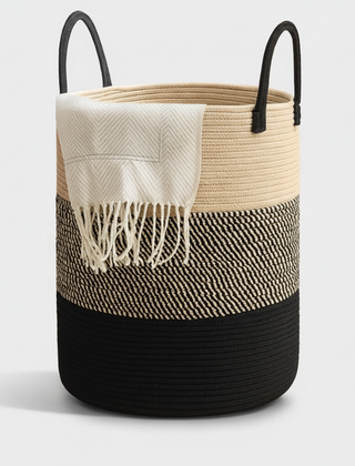 Multicolor cotton rope storage basket with handles