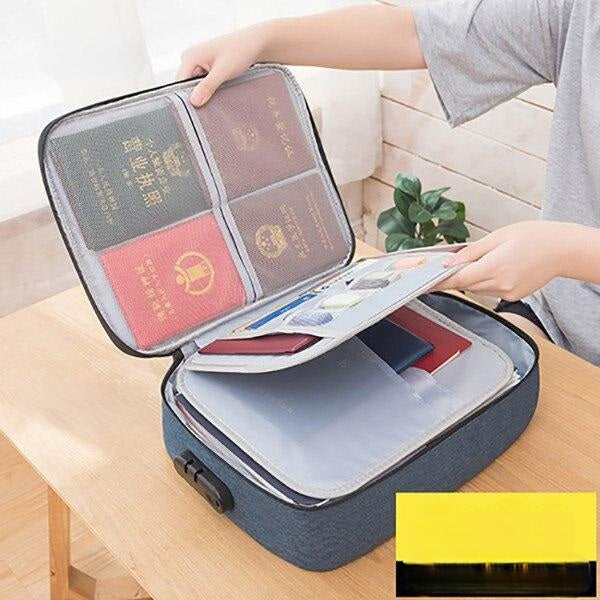 Deep Blue document storage case with fixed three-layer organizer