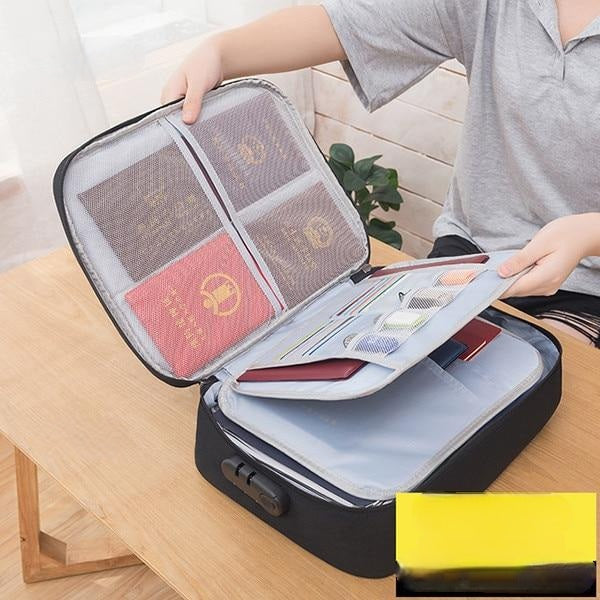 Black document storage case with fixed three-layer organizer