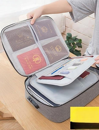 Gray document storage case with fixed three-layer organizer