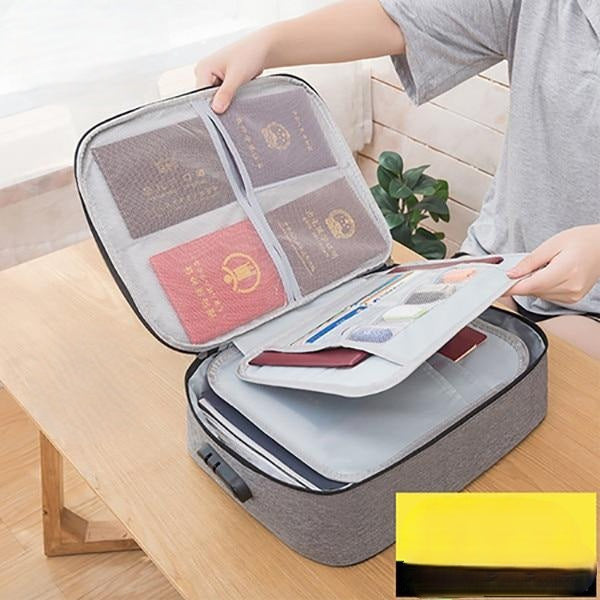 Gray document storage case with fixed three-layer organizer