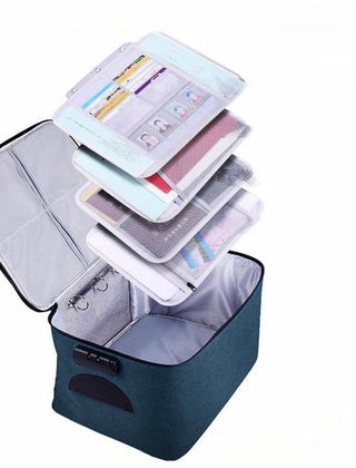 Navy document storage case with removable organizer layers