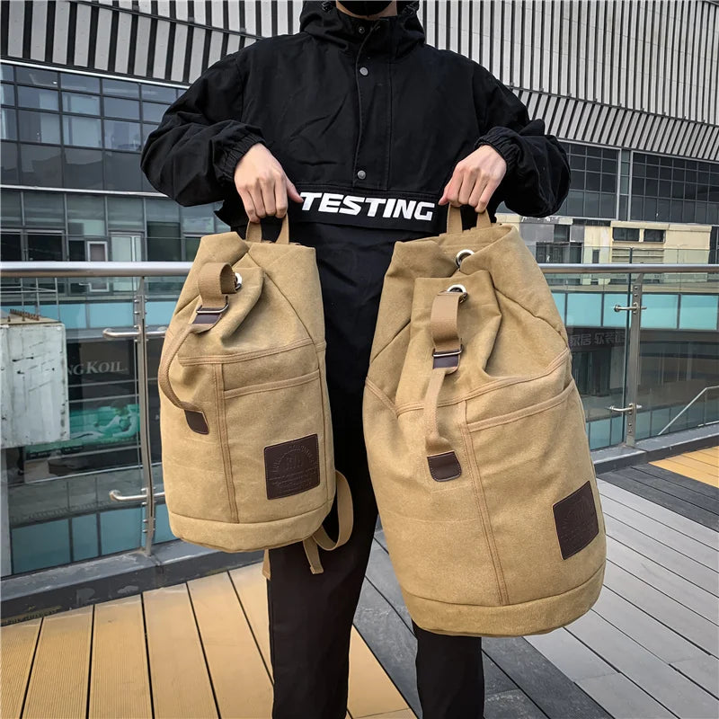 Two TrekMate canvas rucksacks shown in different sizes