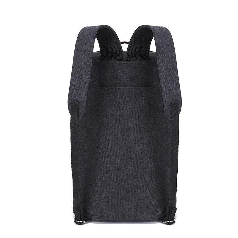 Rear shoulder straps on the Black canvas backpack