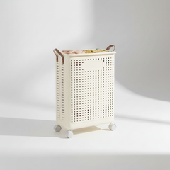 Cream Medium wheeled laundry basket