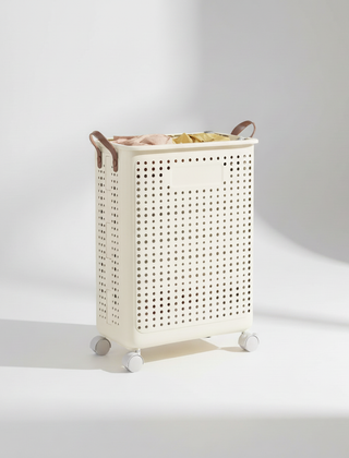 Cream Medium wheeled laundry basket