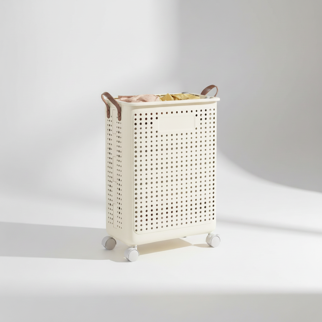 Cream Medium wheeled laundry basket
