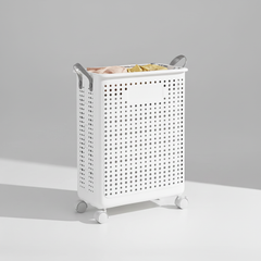White Medium wheeled laundry basket