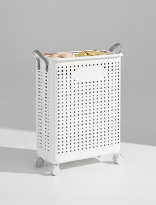 White Medium wheeled laundry basket