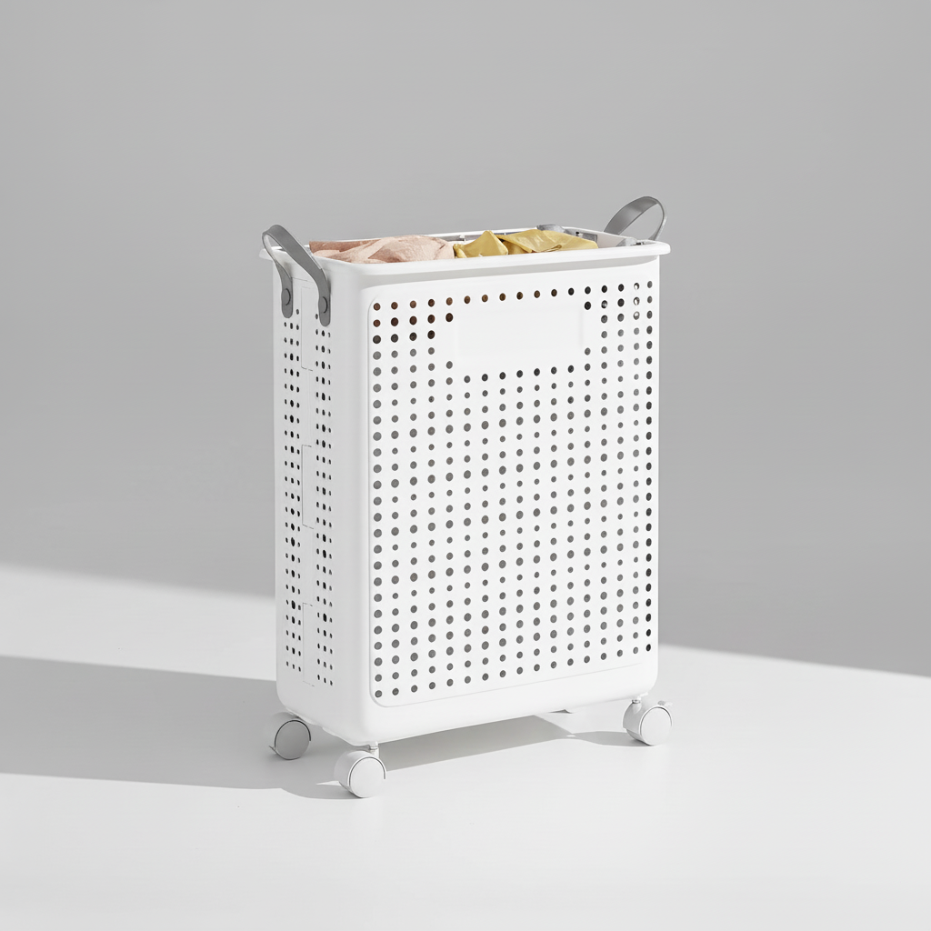 White Medium wheeled laundry basket