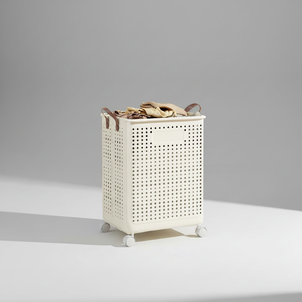 Cream Large wheeled laundry basket