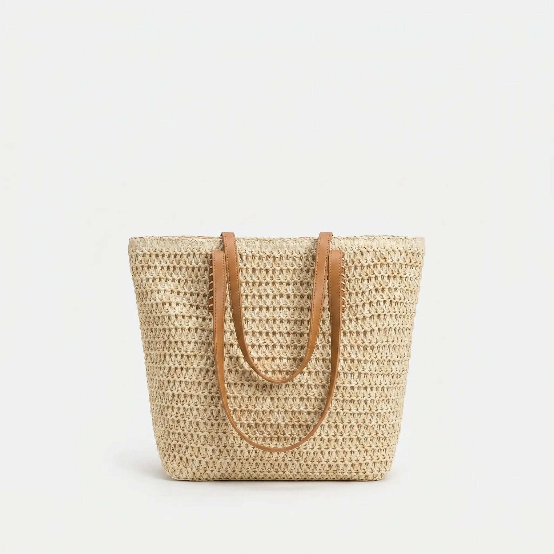 Beige large woven tote bag