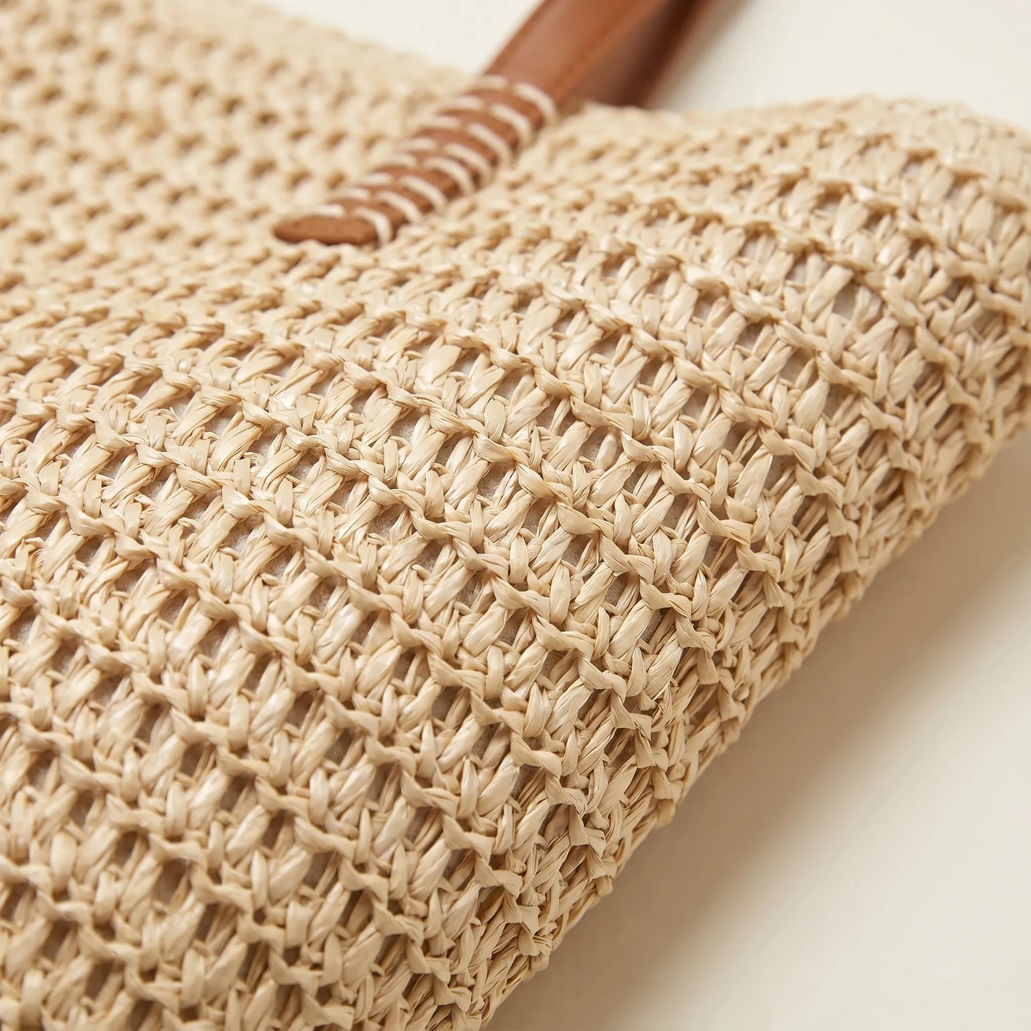 Close view of the woven tote exterior