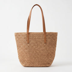 Khaki large woven tote bag