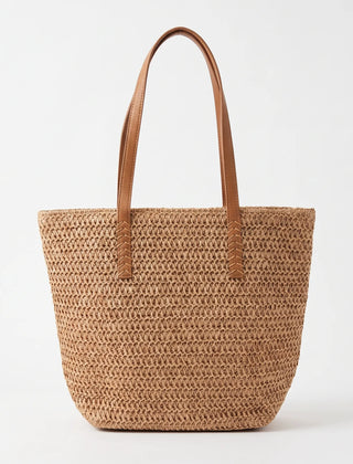 Khaki large woven tote bag