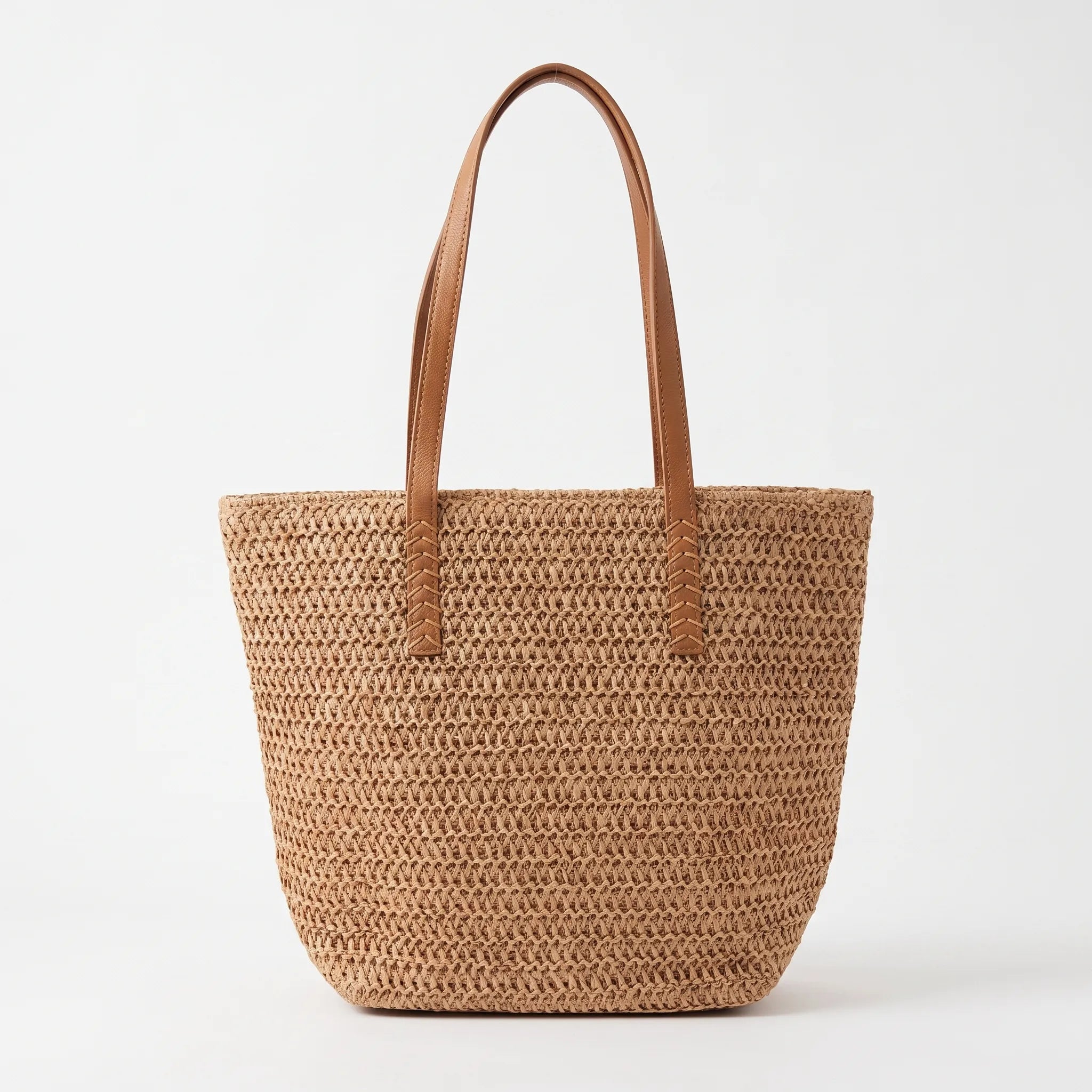 Khaki large woven tote bag