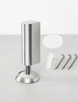 Silver magnetic door stop with source-shown mounting pieces
