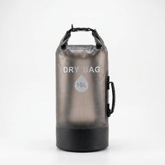 Black 10-liter roll-top dry bag with clear front window