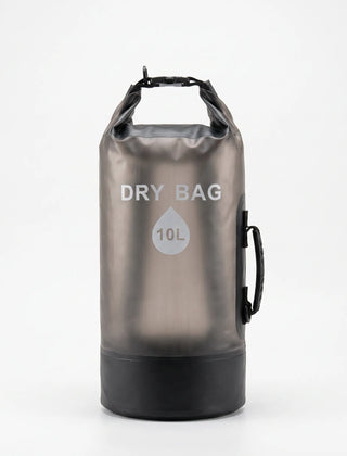 Black 10-liter roll-top dry bag with clear front window