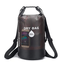 Black 20-liter roll-top dry bag with shoulder straps