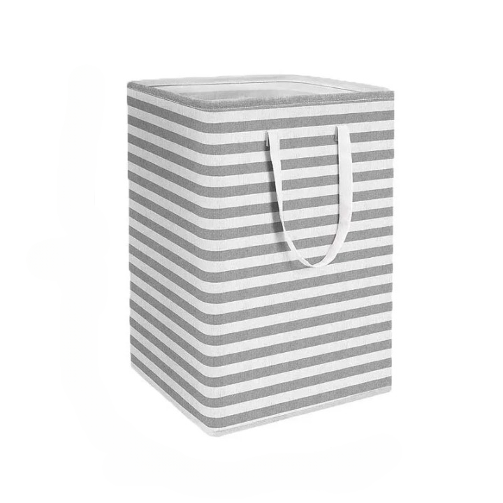 Gray Stripe collapsible laundry hamper
