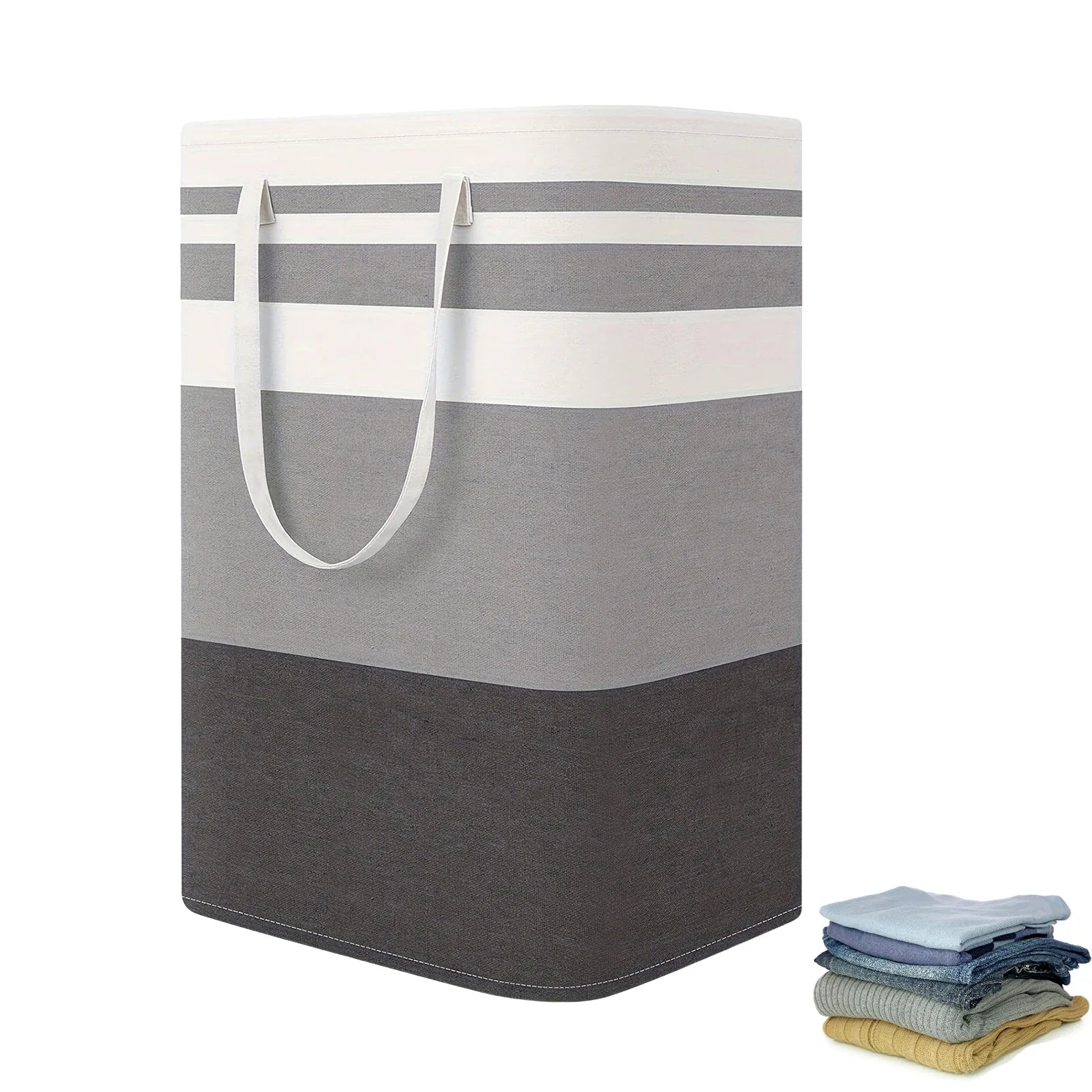 Dark Gray Stripe collapsible laundry hamper