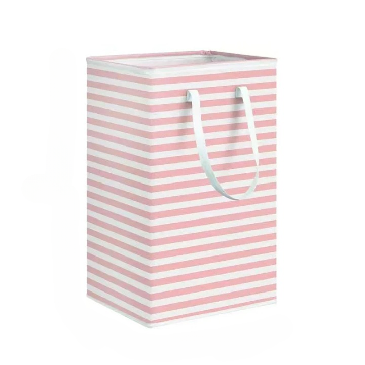 Pink Stripe collapsible laundry hamper