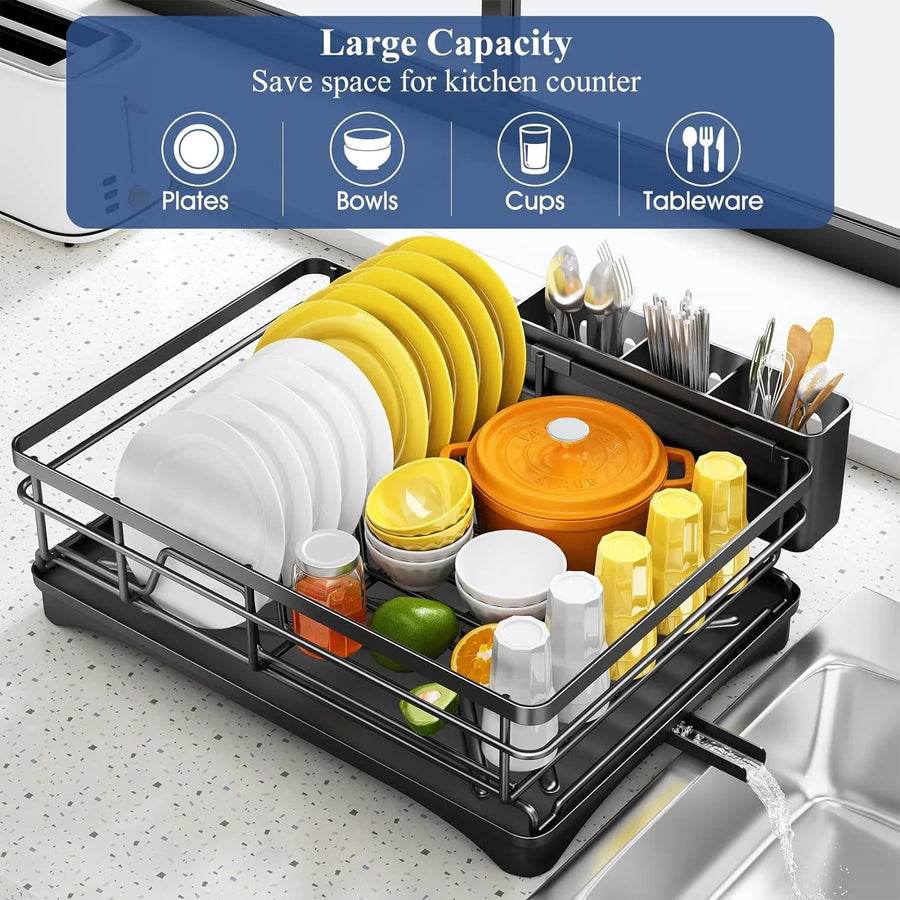 Loaded dish rack with three-section cutlery holder
