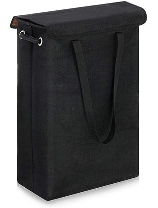 Black slim laundry hamper with lid and carry handles