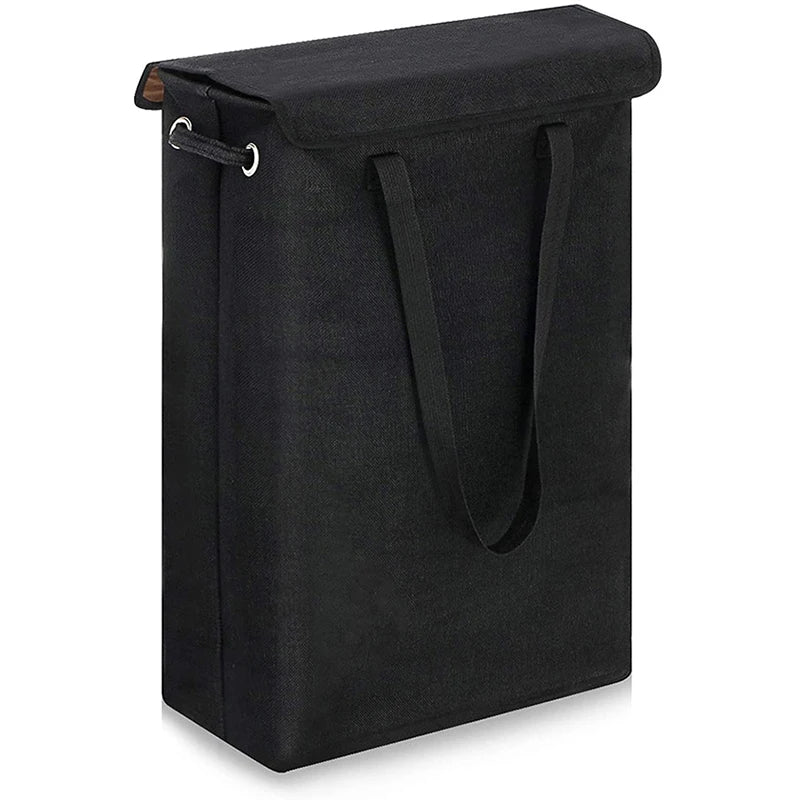 Black slim laundry hamper with lid and carry handles