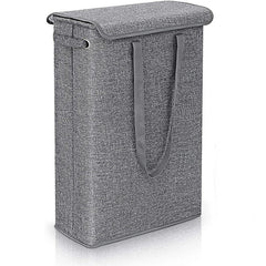 Gray slim laundry hamper with lid and carry handles