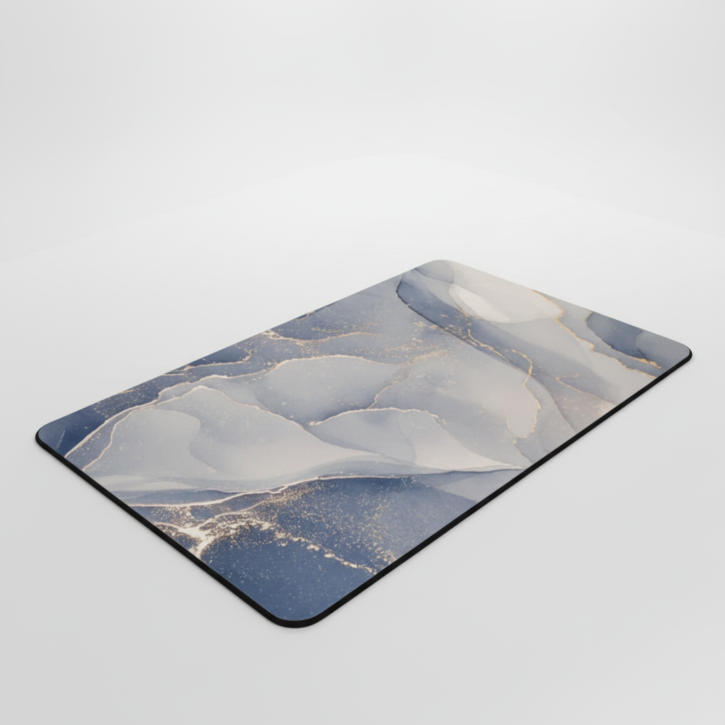 Light Blue marble-pattern bath mat