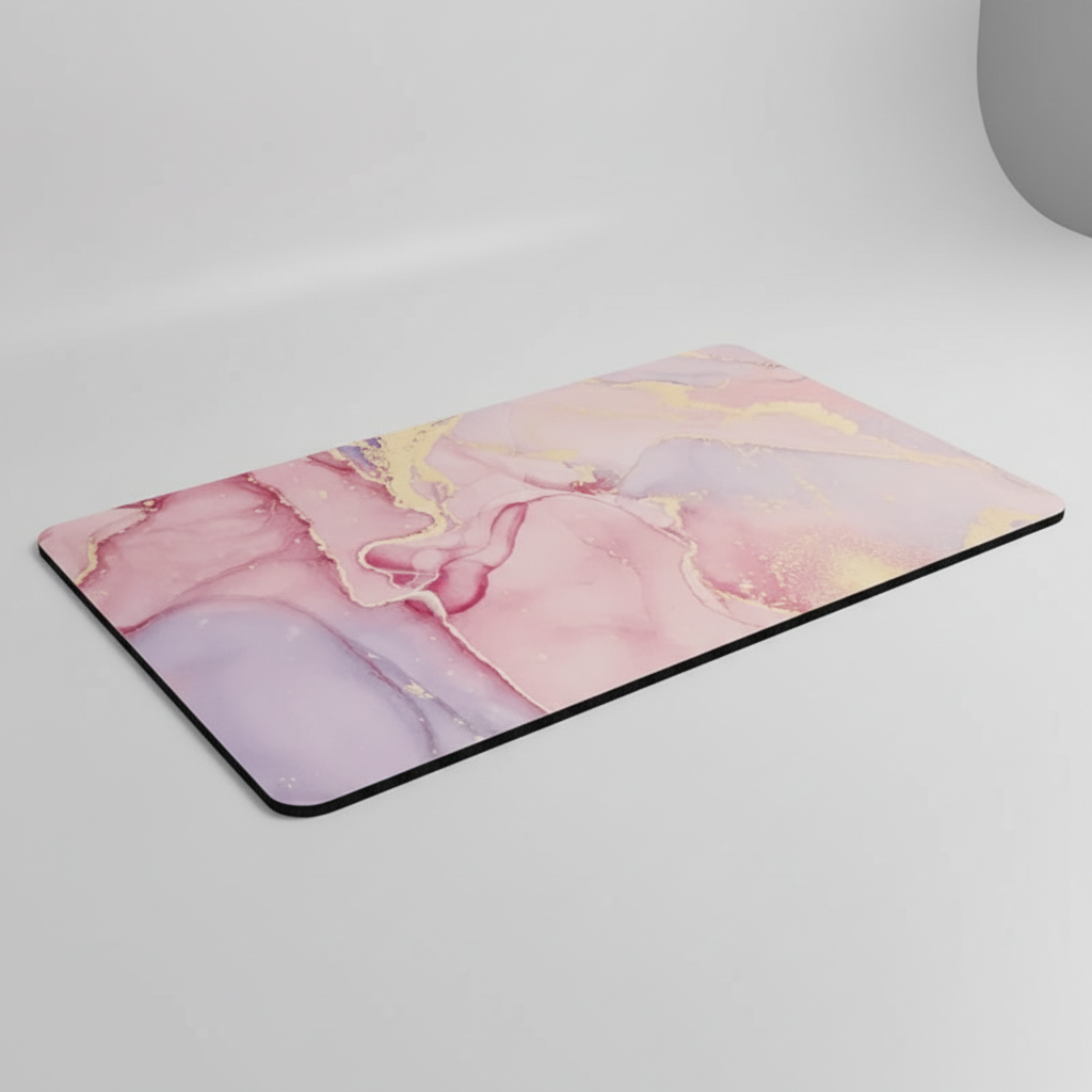 Pink marble-pattern bath mat