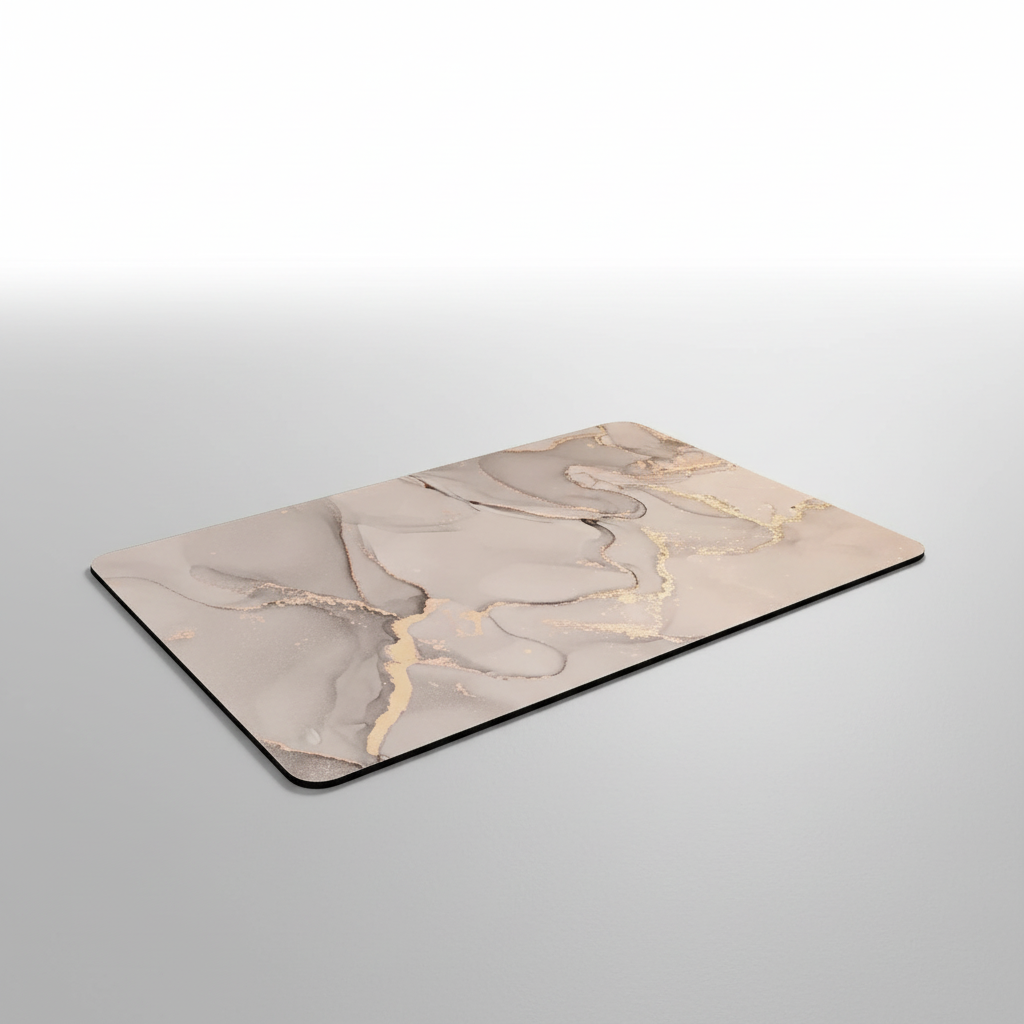 White marble-pattern rectangular bath mat