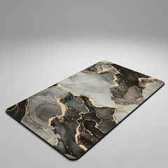 Black marble-pattern bath mat