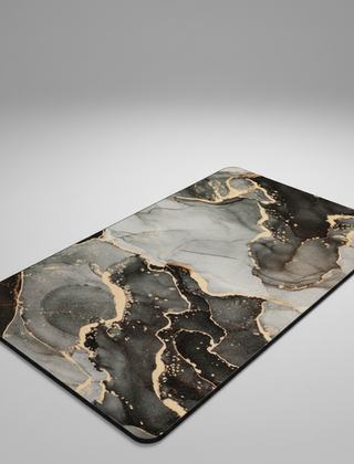 Black marble-pattern bath mat