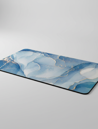 Blue marble-pattern bath mat