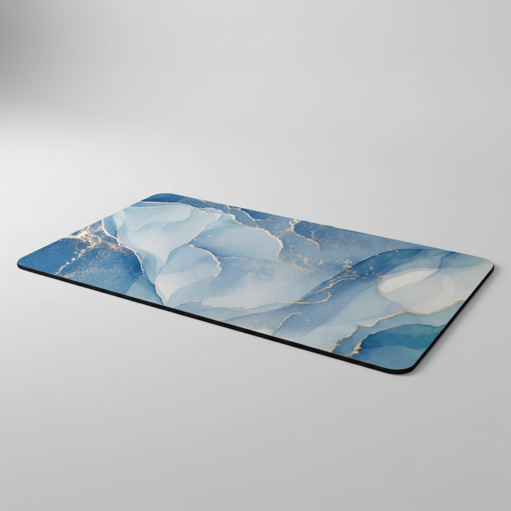Blue marble-pattern bath mat