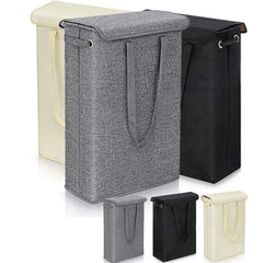 Slim laundry hamper with lid shown in Beige, Gray, and Black