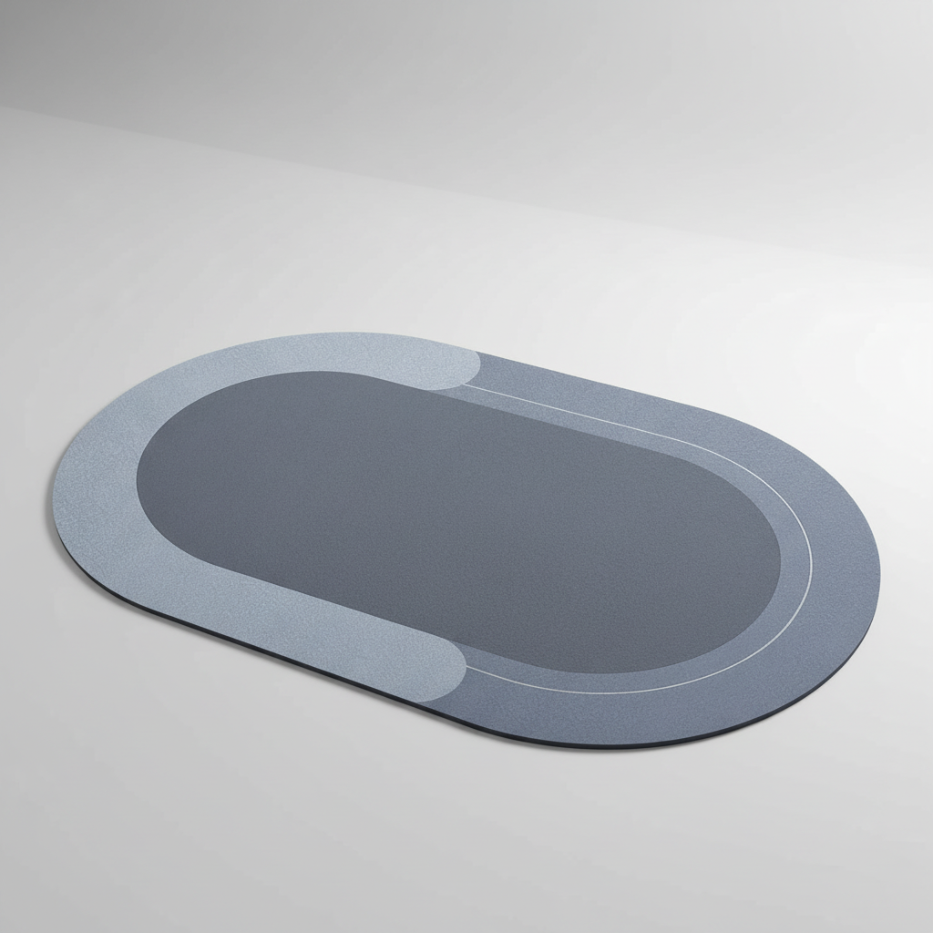 Blue oval contoured bath mat