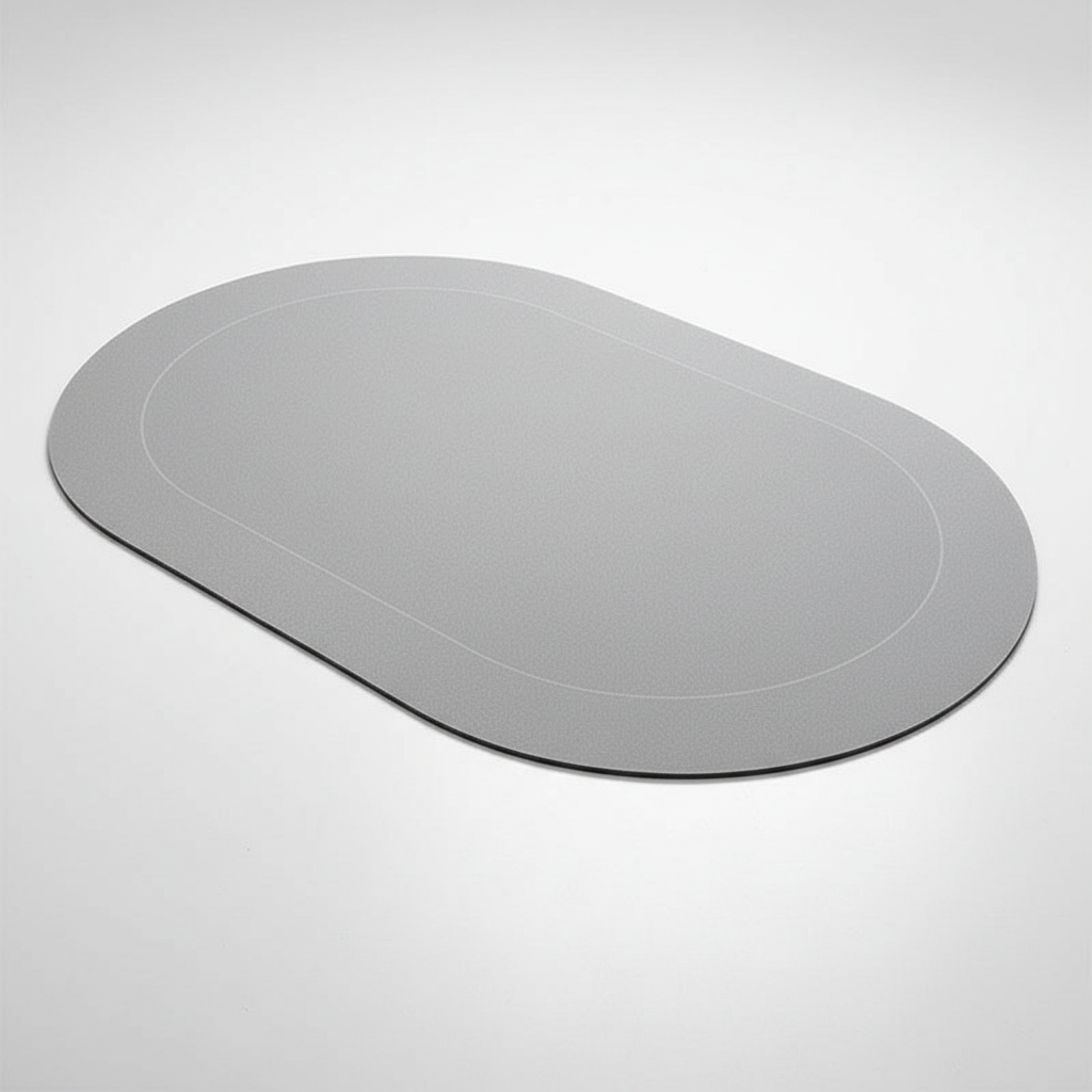 Gray oval contoured bath mat