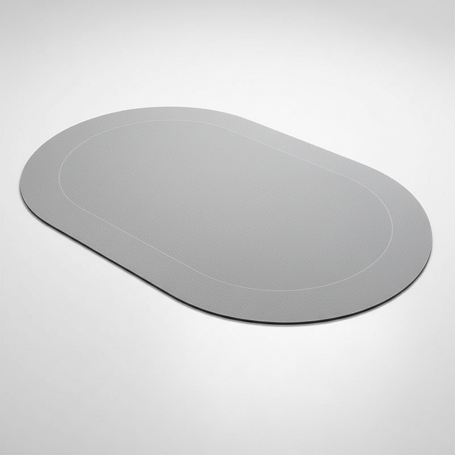 Gray oval contoured bath mat
