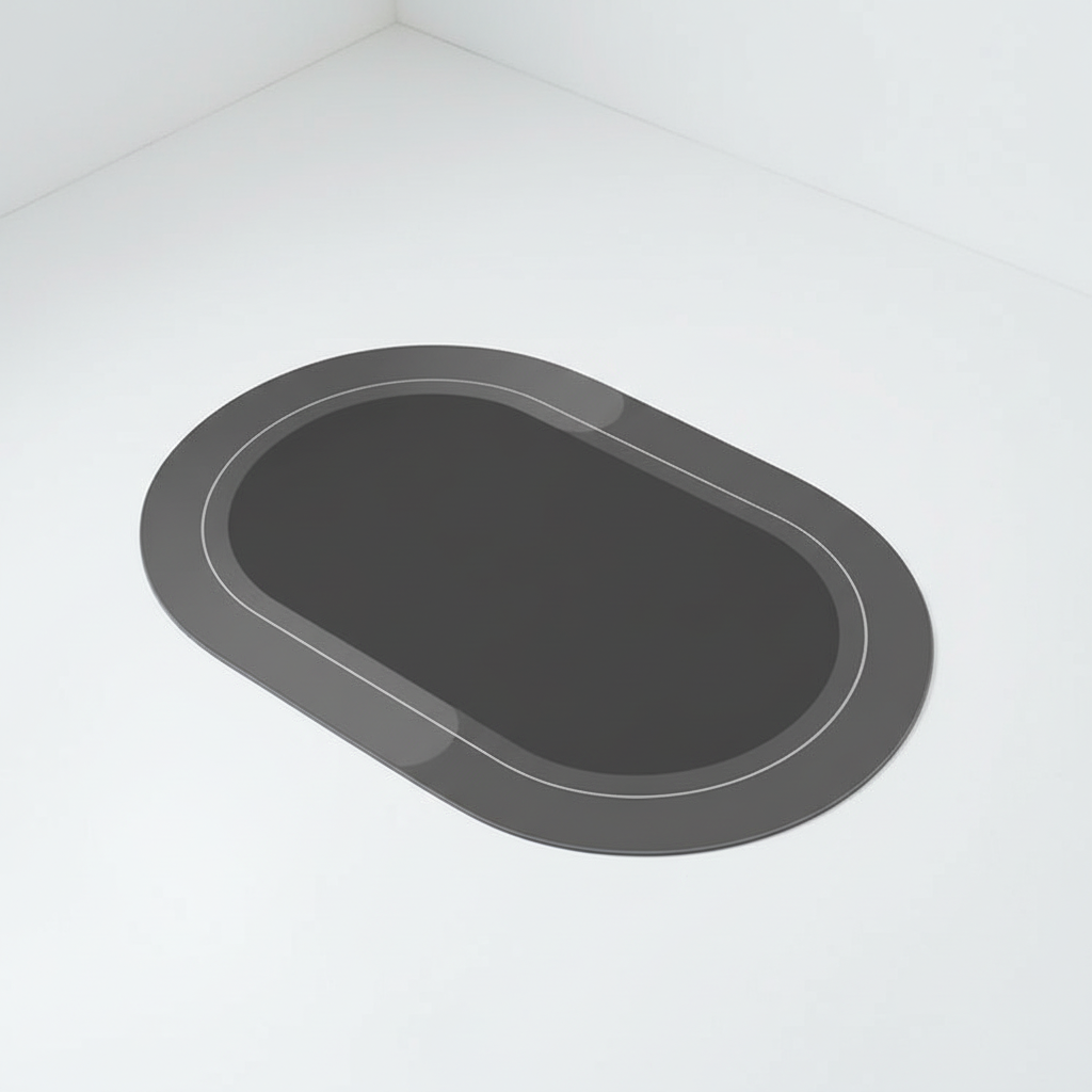 Gray oval contoured bath mat