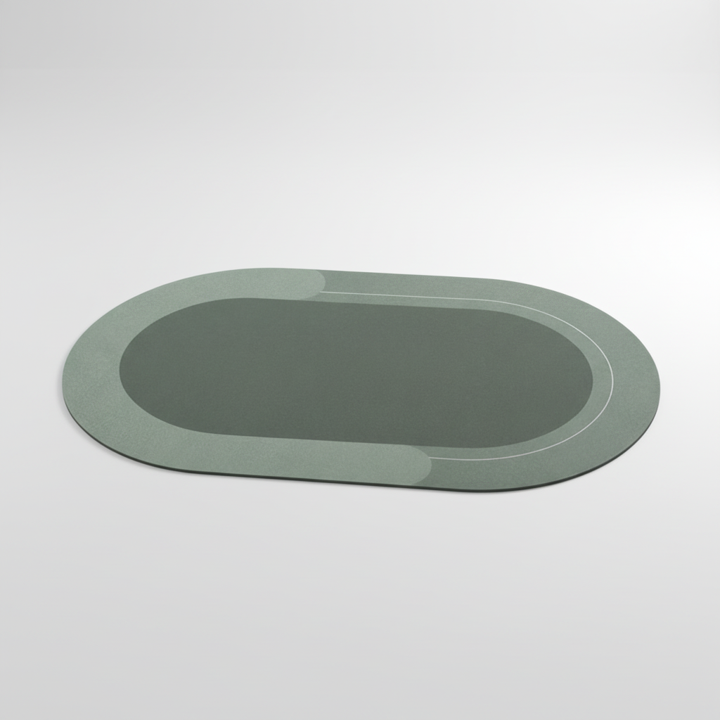 Green oval contoured bath mat